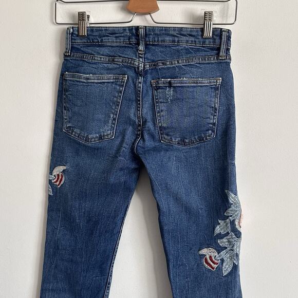 Zara Woman Jeans 2 Skinny 3D Roses Embroidered Ankle Trendy Boho Casual Blue - Picture 5 of 9